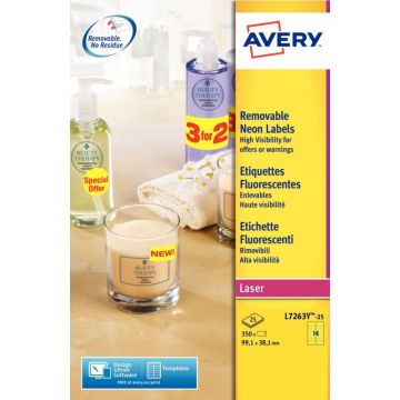 Boîte de 350 étiquettes laser enlevables 99,1x38,1mm coloris Flaconuo jaune