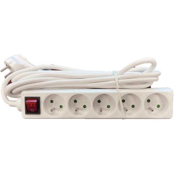 Bloc de 5 prises avec bouton marche/arrêt 4m blanc