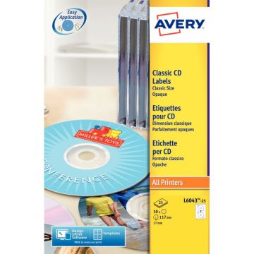 Paquet de 50 étiquettes Avery laser pour CD blanc
