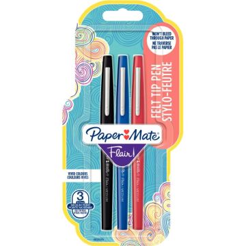 Blister de 3 feutres Flair bleu, noir, rouge