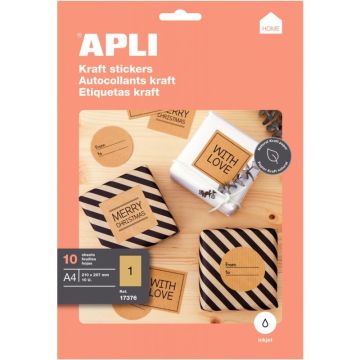 Pochette de 10 feuilles étiquettes kraft 210x297mm