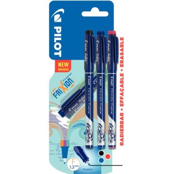 Blister de 3 rollers Frixion Fineliner bleu, noir et rouge