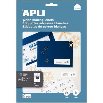 Pochette de 160 étiquettes coins droits multi-usages blanc 105x37mm