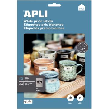 Pochette de 1890 étiquettes coins arrondis multi-usages blanc 25,4x10mm