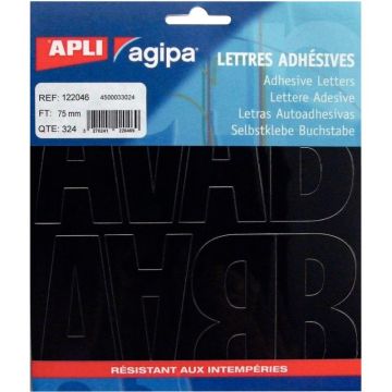 Pochette de 324 lettres adhésives 75mm coloris noir