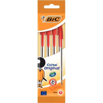 Blister de 4 stylos bille Cristal pointe moyenne rouges