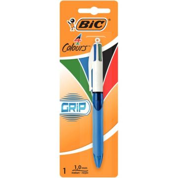 Blister de 1 stylo bille 4 Couleurs pointe moyenne grip