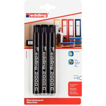 Blister de 3 marqueurs permanents 2000C noirs