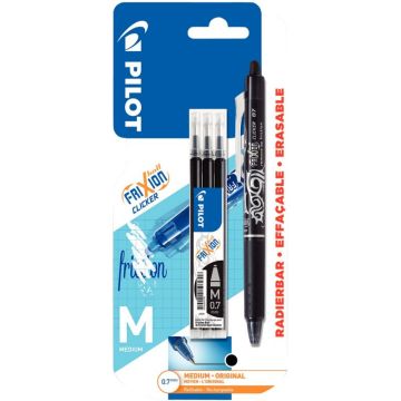 Blister de 1 roller Frixion Clicker noir et 3 recharges noires
