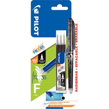 Blister de 1 roller Frixion Point noir et 3 recharges noires