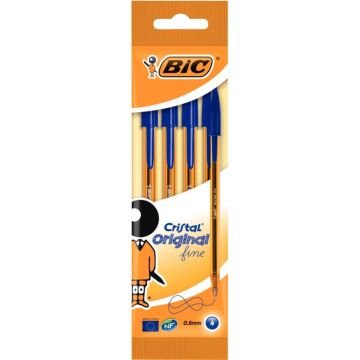 Blister de 4 stylos bille Cristal pointe fine bleus