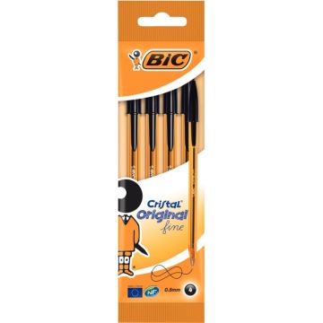 Blister de 4 stylos bille Cristal pointe fine noirs