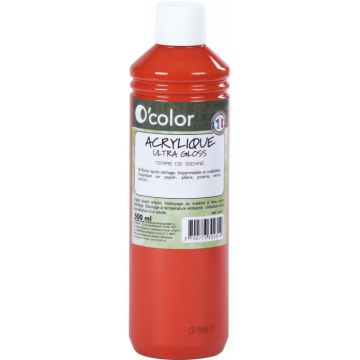 Flacon 500ml de peinture acrylique O'COLOR, terre de sienne