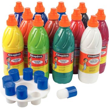 Lot de 12 Flacons 1L de gouache Néfertari Baby + palette
