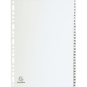 Jeu de 31 intercalaires numériques en polypropylène gris recyclé, format A4