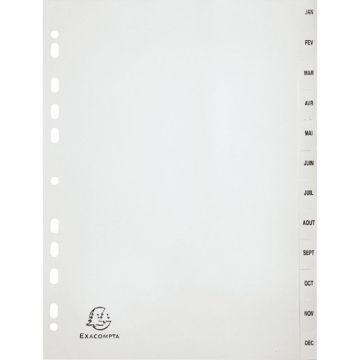 Jeu de 12 intercalaires mensuels en polypropylène gris recyclé, format A4