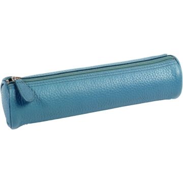 Trousse cuir ronde bleue format 22 cm x 6cm