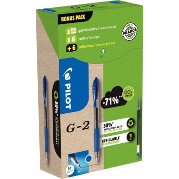Greenpack 12 stylos + 12 recharges G2 bleues