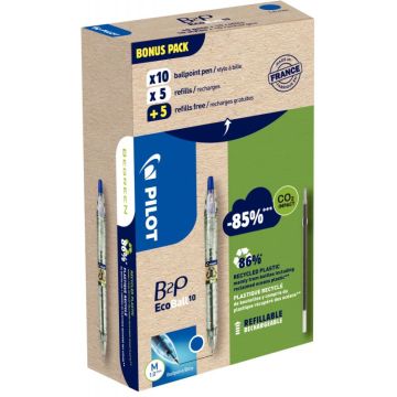 Greenpack de 10 stylos + 10 recharges Ecoball bleues