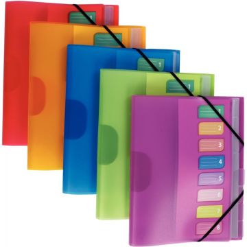 Trieur en polypropylène 3 rabats + élastiques COLOR FRESH 8 compartiments, coloris assortis