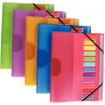 Trieur en polypropylène 3 rabats + élastiques COLOR FRESH 12 compartiments, coloris assortis