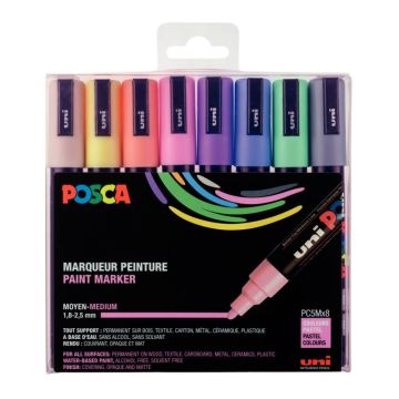 Pochette de 8 marqueurs Posca pointe moyenne ogive pastels