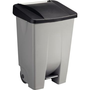 Poubelle à pédale et roulettes 80L gris/noir