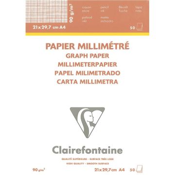 Bloc de 50 feuilles de papier millimétré velin format 21x29,7mm