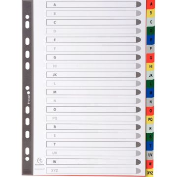 Jeu de 20 intercalaires alphabétiques en polypropylène coloré, format A4