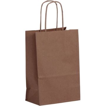 Paquet de 50 sacs kraft brun 14+8x21cm poignées torsadées