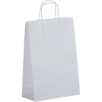 Paquet de 50 sacs kraft blanc 22+10x31cm poignées torsadées