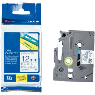 Recharge BROTHER TZE noir sur bleu pastel 12mm