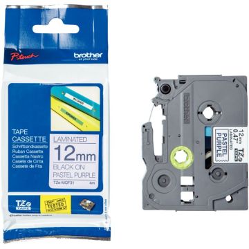 Recharge BROTHER TZE noir sur violet pastel 12mm