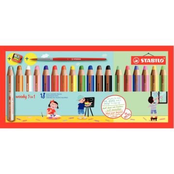 Etui de 18 crayons Woody dont 6 pastel