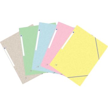 Paquet de 5 chemises 3 rabats à élastiques TOP FILE+ en carte lustrée 4/10ème 390g, coloris pastel assortis