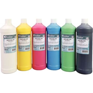 Carton 6 Flacons de gouaches liquides économiques, couleurs assorties