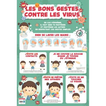 Poster en PVC 76x52 cm les gestes barrières