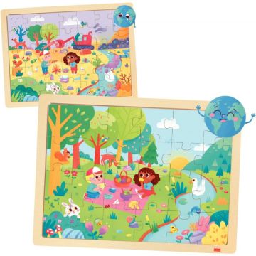 Lot de 4 puzzles en bois 24/35 pièces, sauvons la planète