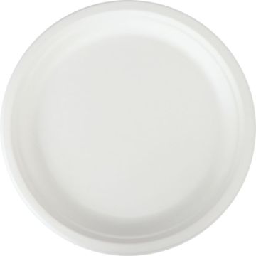 Paquet de 50 assiettes en fibres de cannes diamètre 26cm blanches