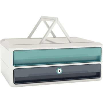 Module 2 tiroirs MOOVUP gris/vert d'eau