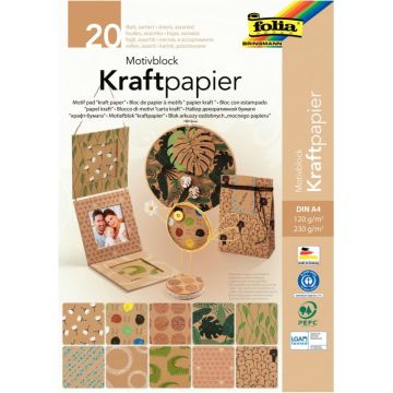 Bloc de 20 feuilles de papier kraft imprimé 120g et 230g format A4