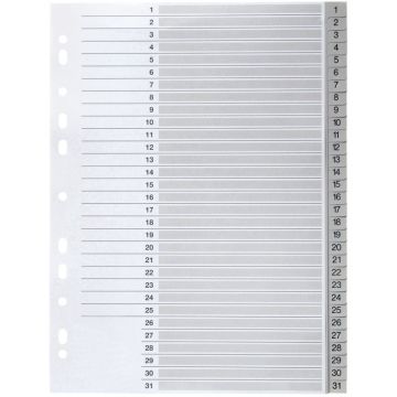 Jeu de 31 intercalaires numériques en polypropylène gris 12/100ème, format A4