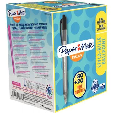 Boîte de 100 stylos Inkjoy 100 rétractable noirs dont 20 gratuits
