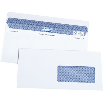 Boite de 100 enveloppes blanches 110x220mm 90g autocollante fenêtre 45x100mm