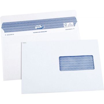 Boite de 100 enveloppes blanches 162x229mm 90g autocollante fenêtre 45x100mm