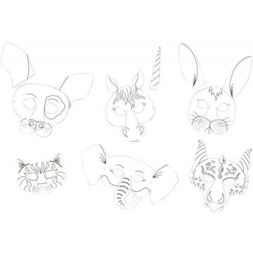 Lot de 6 masques en carton forme animaux