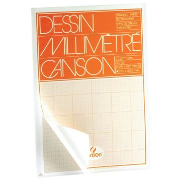 Bloc de 50 feuilles de papier millimétré format 29,7x42cm bistre