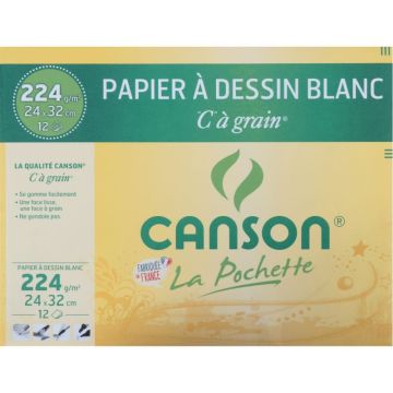 Pochette de 12 feuilles à dessin C à grain 224g 24x32cm