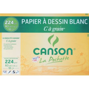 Pochette de 10 feuilles à dessin C à grain 224g 29,7x42cm