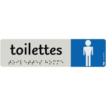 Plaque aluminium de signalisation avec texte en braille "Toilettes Hommes" 170 x 45 mm